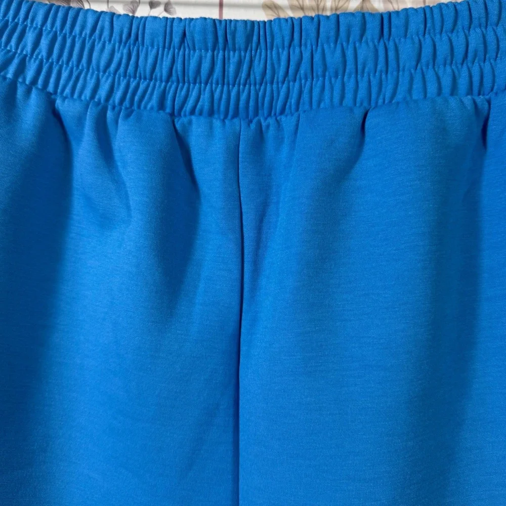 Zenana Women Blue Lounge Shorts High Rise Elastic Waist Pockets Size L Athleisue